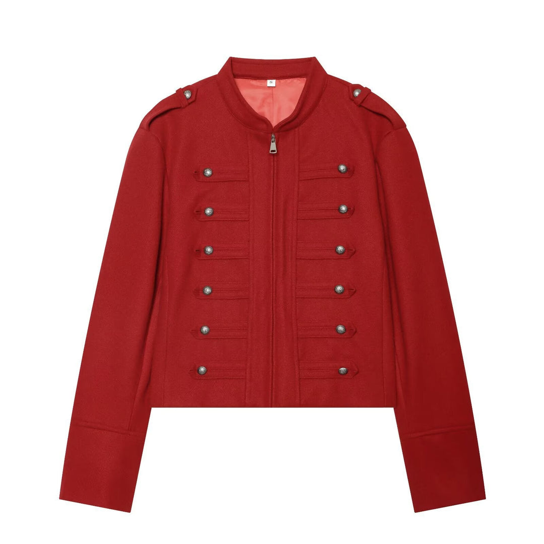 Dam Military Inspired Kort Ull Jacka med Stå Krage