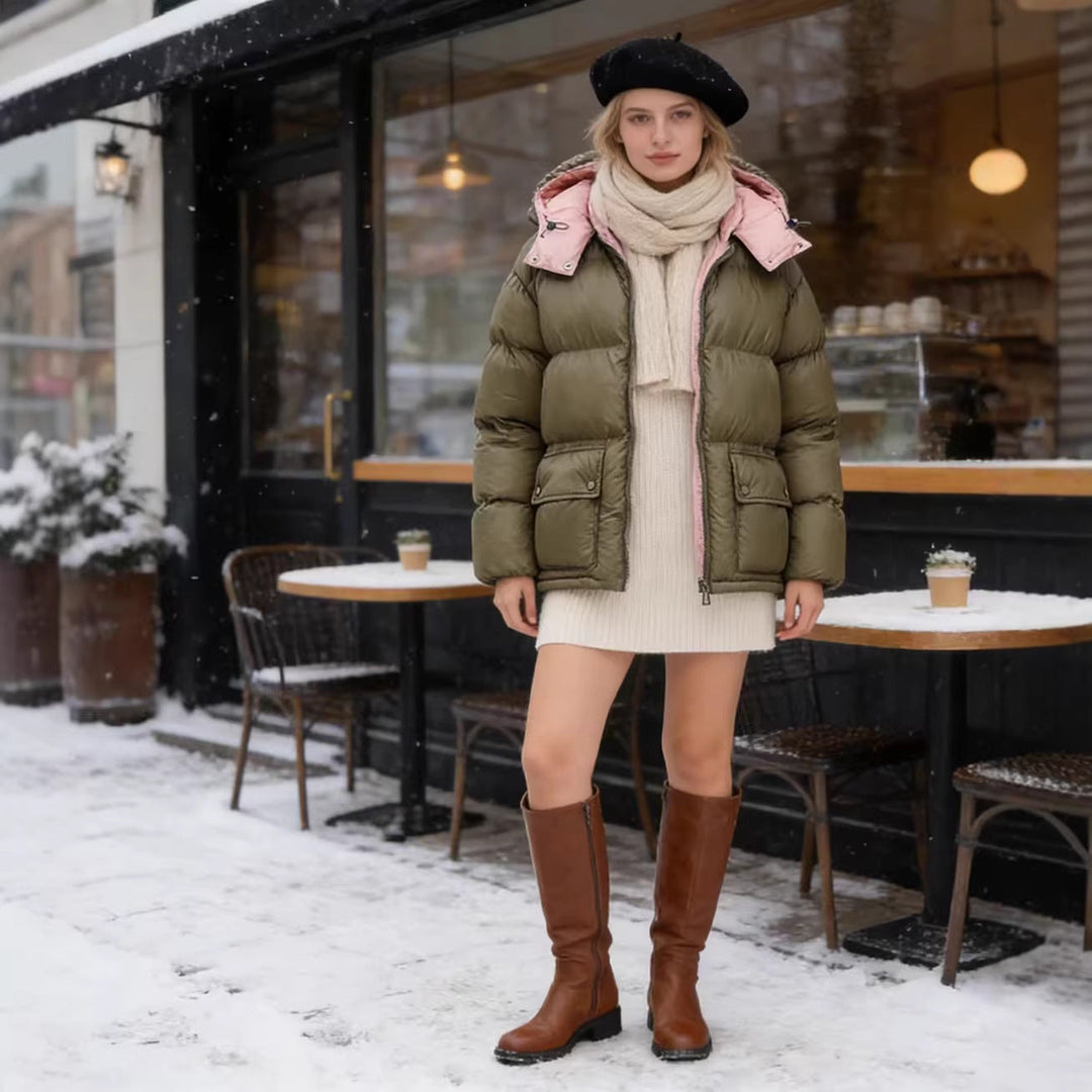 Dam Vadderad Quiltad Jacka med XXL Huva och Lockfickor