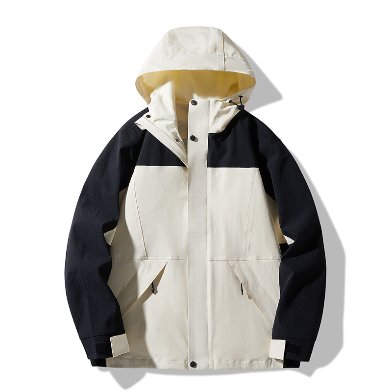 Herr teknisk Colorblock softshell regnjacka med justerbar huva