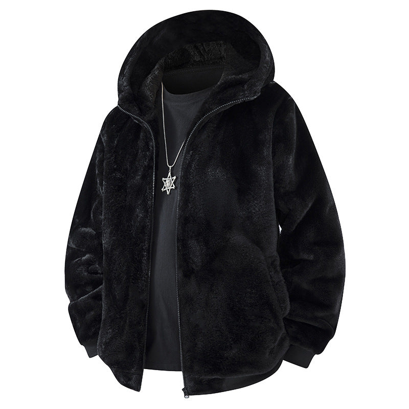 Herr Kapuzen-Fleecejacke i Oversized-Look med Weichem Kunstfellfutter