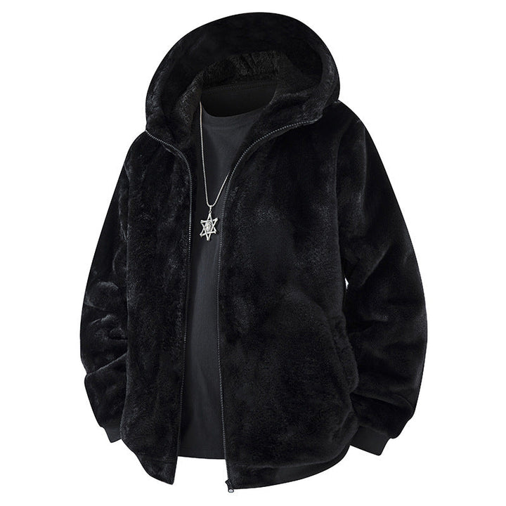 Herr Kapuzen-Fleecejacke i Oversized-Look med Weichem Kunstfellfutter