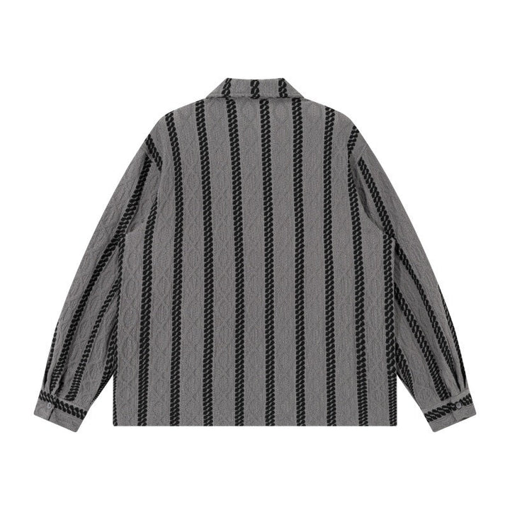 Unisex Lätt Skjorta Jacka med Camp Krage, Avslappnad Passform och Vertical Braid Rand Mönster