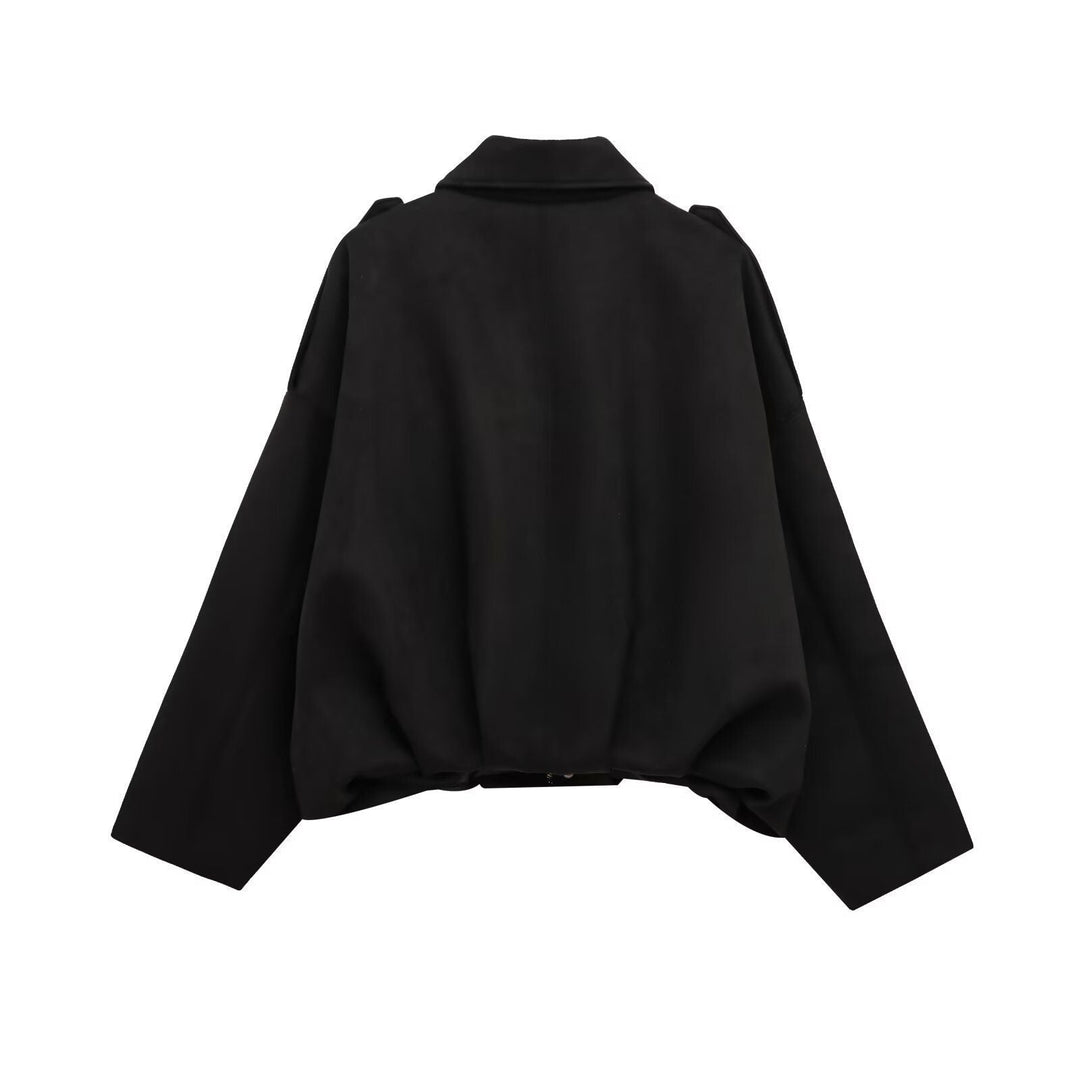 Dam Kort Oversize Jacka i Cape Look med Balloon-Shaped Nederkant