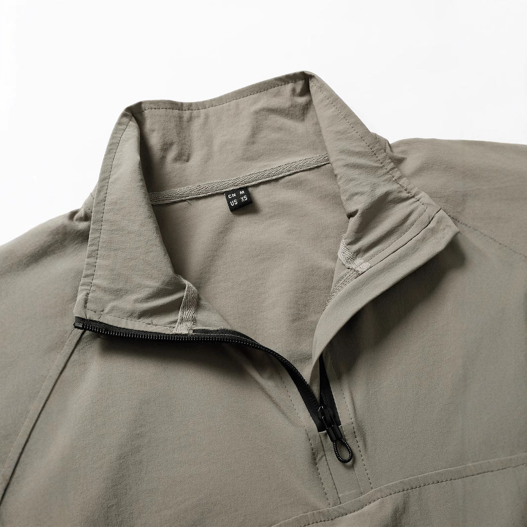 Herr Tactical Halv Dragkedja Outdoor Pullover med Hög Ståkrage, Concealed Dragkedja, och Arm Fickor