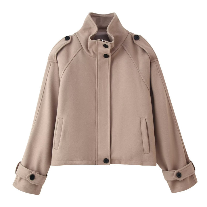 Dam 90+ Kort Ull Blend Blouson med Funnel Krage och Tailoring Details
