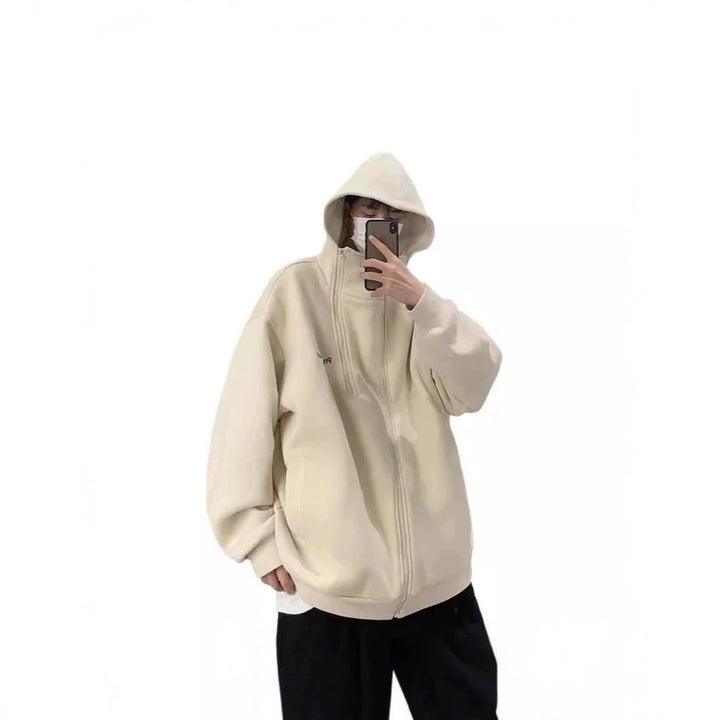 Unisex oversize fleecejacka med hög krage och dragkedja
