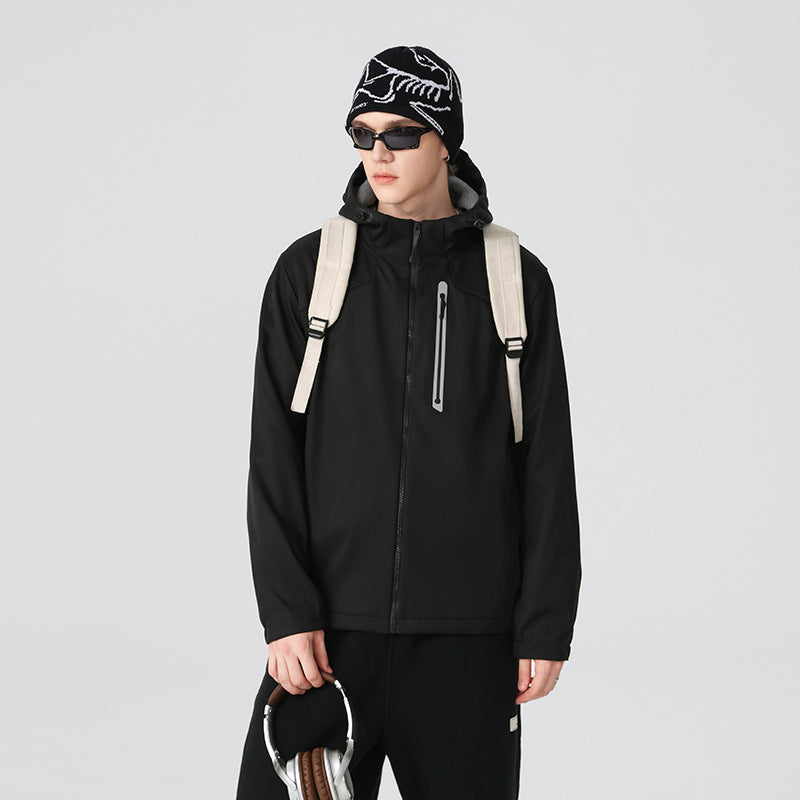 Herr Vattentät Softshell Frilufts Jacka med Justerbar Huva, Welded Dragkedjor och Reflekterande Bröstficka Drune