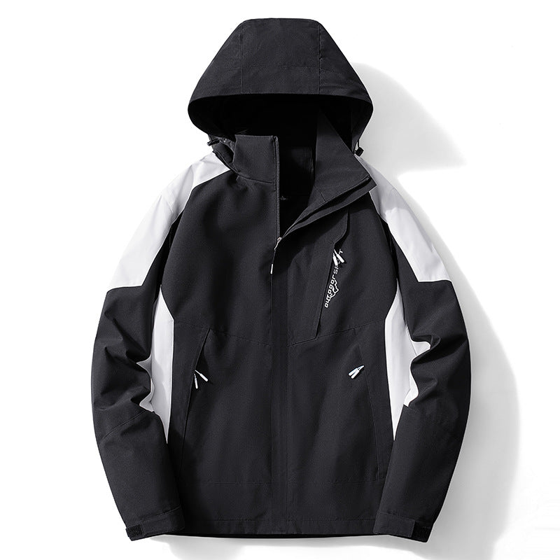 Herr Colorblock softshell Trekker Jacka med huva, dold dragkedjas och sidofickor