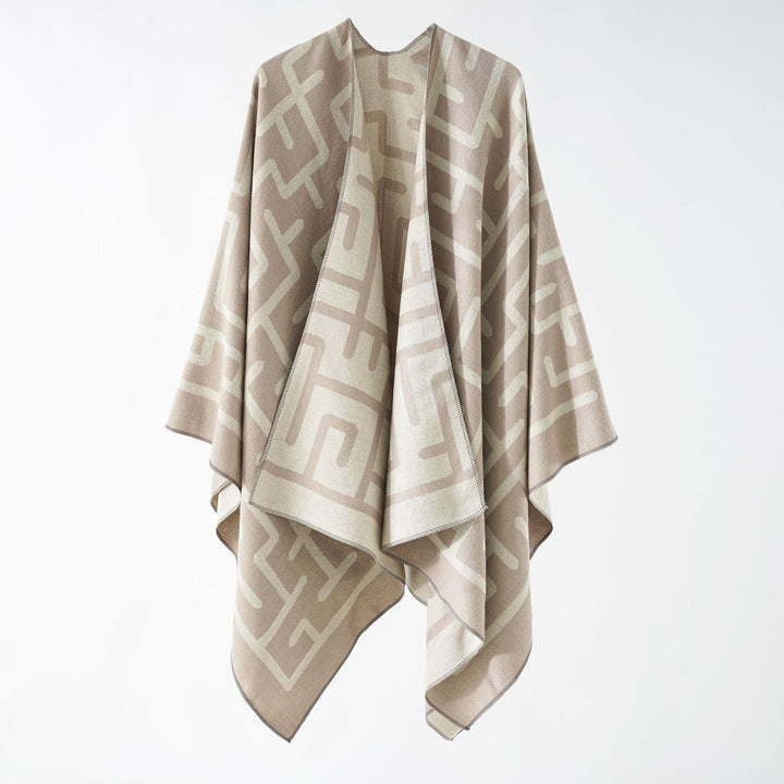 Dam Reversible Jacquard Ruana med Graphic mönster och Asymmetrical fåll