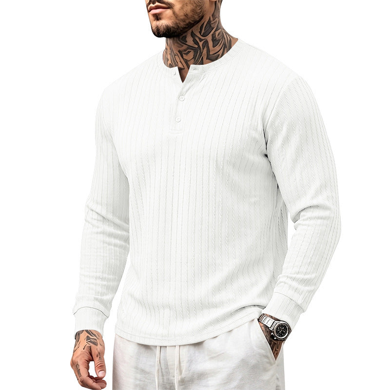 Herr Fin Stickad Henley med Ståkrage och Cable Mönster