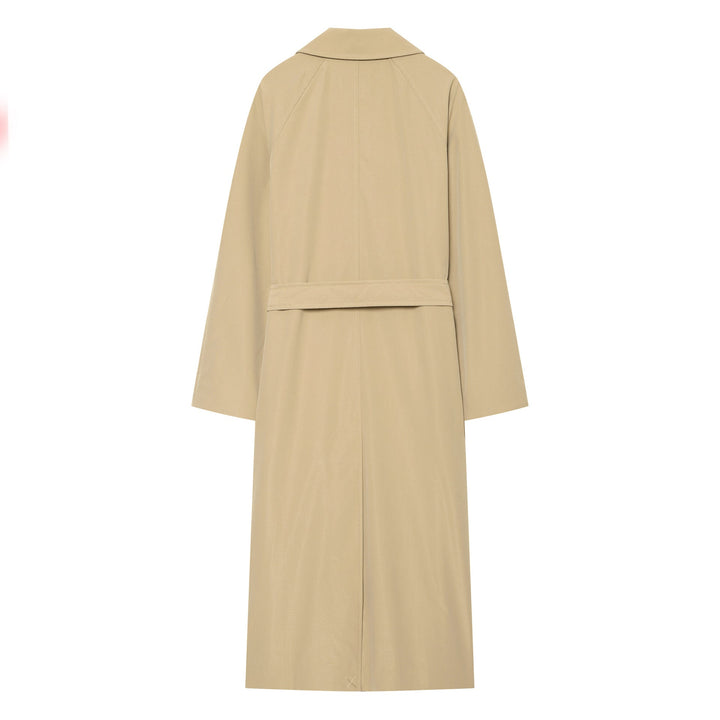 Dam Lång Klassisk Double-Breasted Trenchcoat med Belt och Ärm Tabs