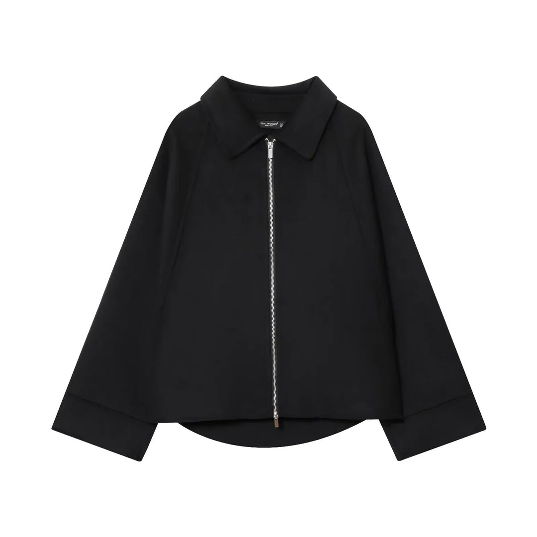 Dam avslappnad dragkedja overshirt med skjortkrage, raglanärmar, och extended fåll