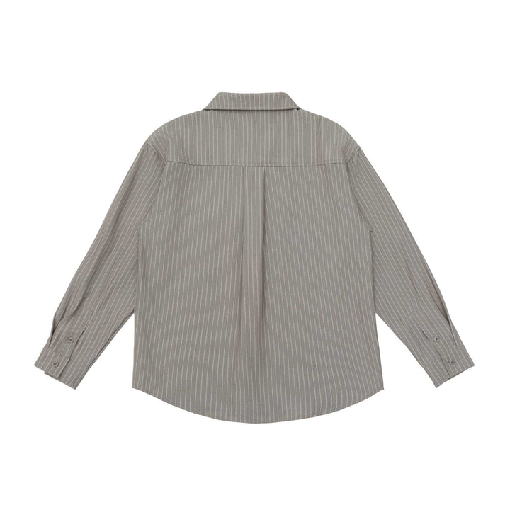 Unisex Randig Skjorta Jacka med Notch Krage och Lock Ficka