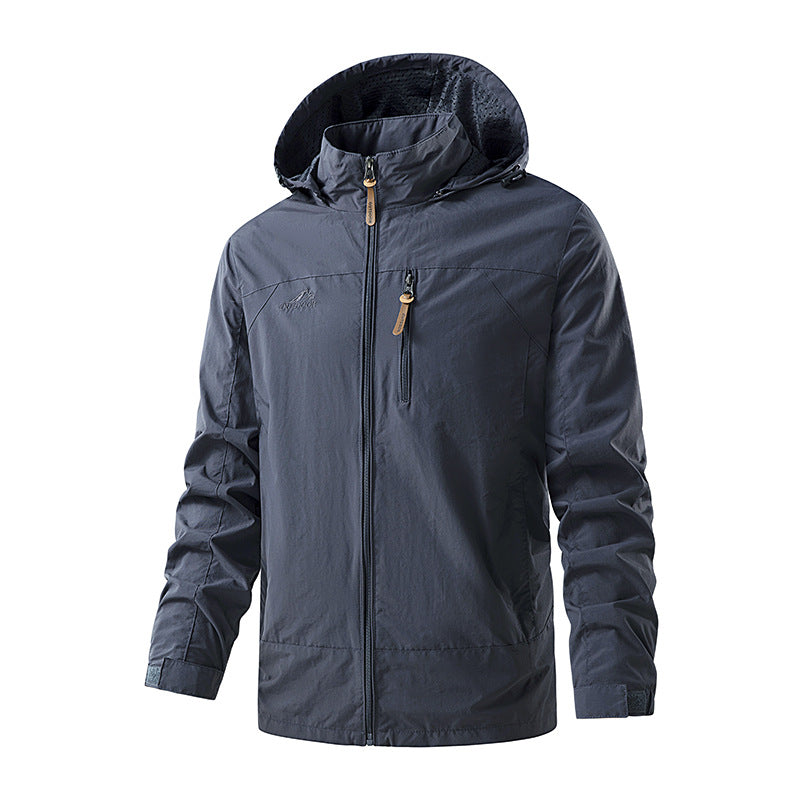 Herr Ultralätt Outdoor Jacka med Huva med Mesh Foder, Bröst Dragkedja och Adjustable Muddar