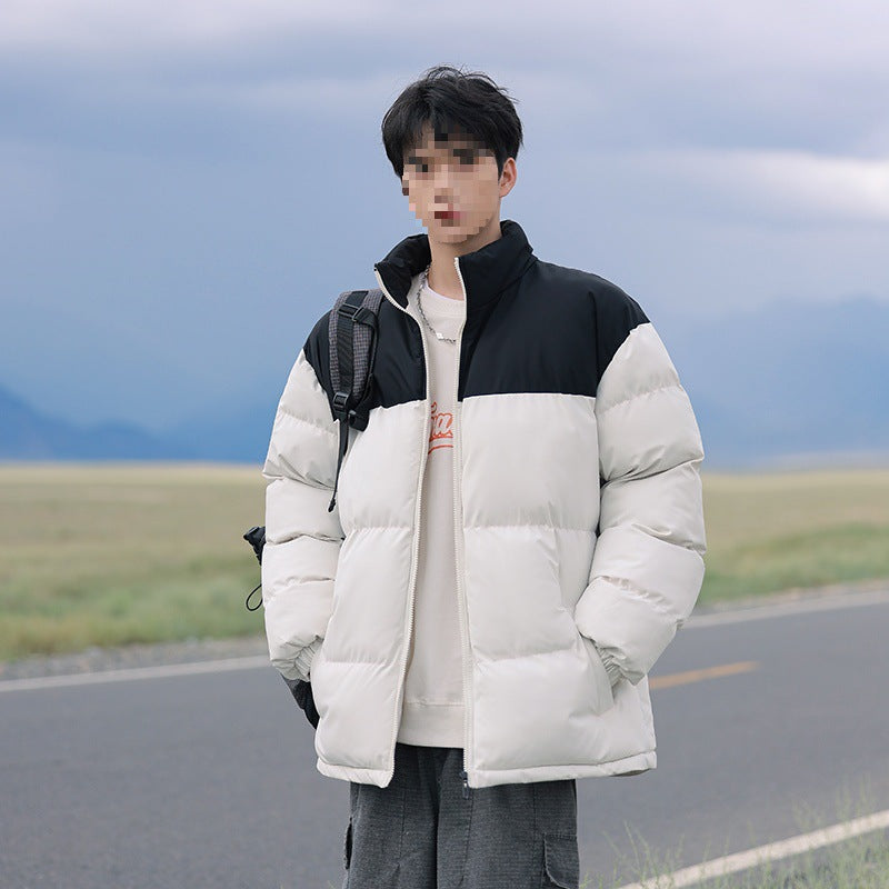 Herr Oversized Quiltad Jacka med Färgblock Axel, Hög Ståkrage &amp; Vindtät Vaddering