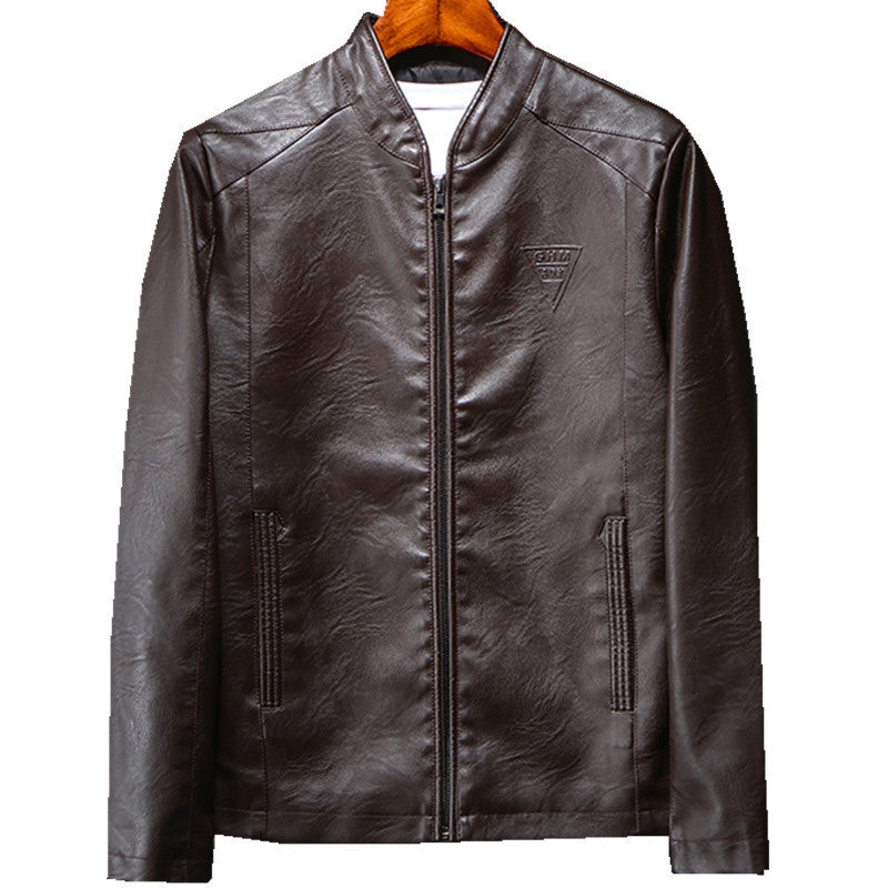 Herr Konstläder Blouson i Smal Passform med Fin Texture, Stående Krage och Dold Dragkedja