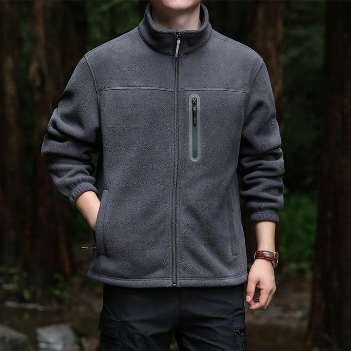 Herr Termisk Microfleece Utomhus Jacka med Stående Krage, Vattentät Bröst Zip Ficka