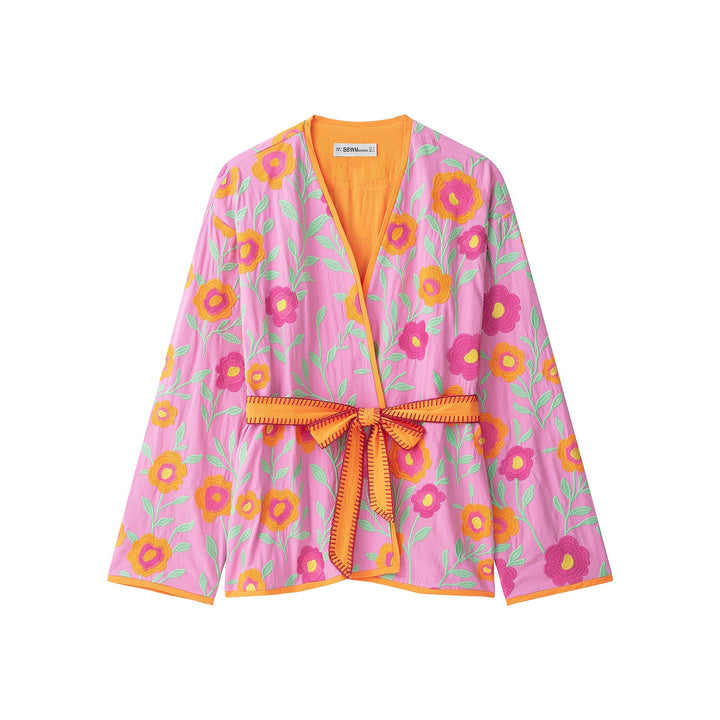 Dam Embroidered Kimono Blouson med Waistband