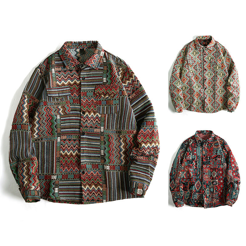 Herr Patterned Overskjortjacka i Patchwork Jacquard