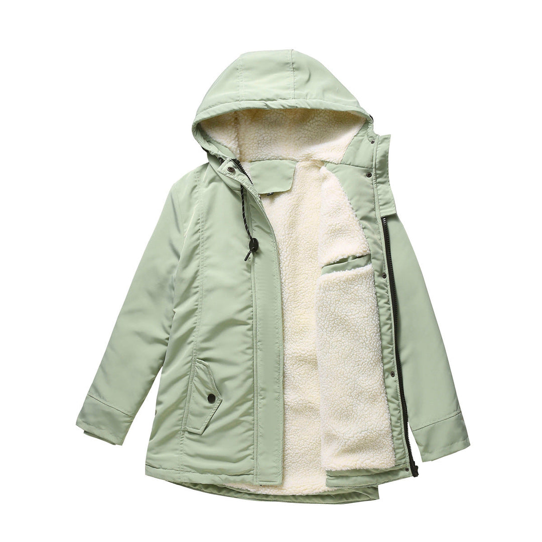 Dam vadderad vinter parka med teddy fleece foder och huva