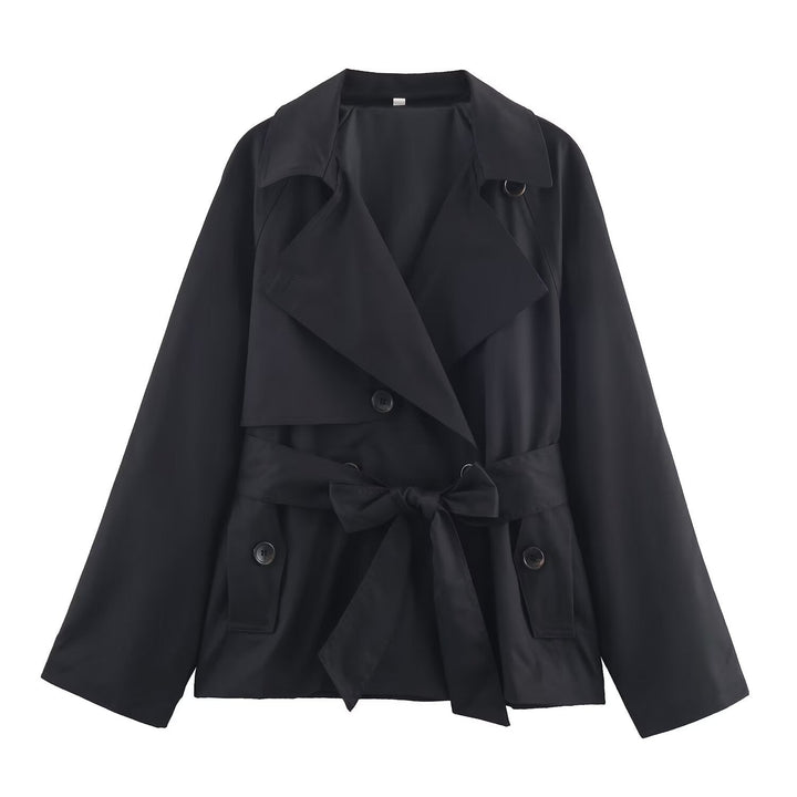 Dam Kort Midjebälte Trenchcoat med Breda Slag och Lockfickor