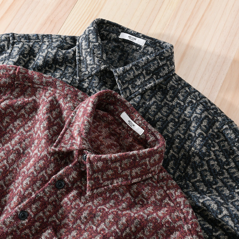 Herr Strukturerad Jacquard Överskjorta med Bröstficka och Ledig Passform