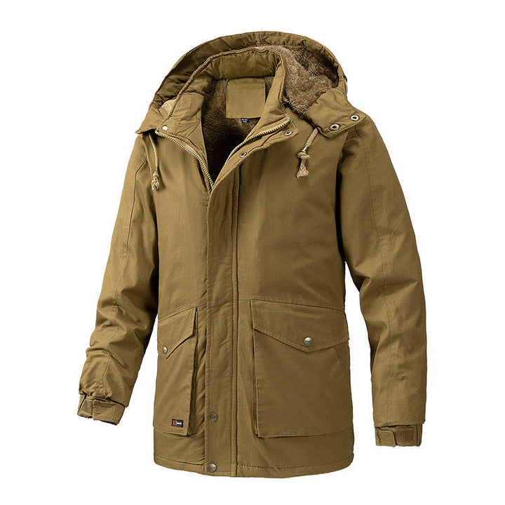 Herr Canvas Parkas med Sherpa Foder, Extended Skärning och Funktion Arm Ficka
