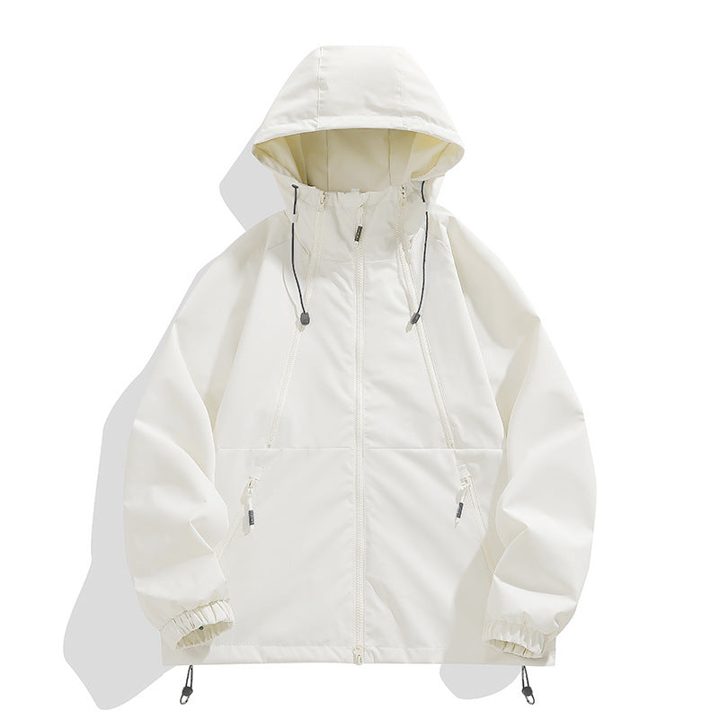 Unisex lätt med huva Windbreaker med vattenavvisande Surface, dragkedja fickor och dragsko