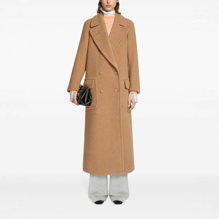 Dam Maxi Double-Breasted ull kappa med oversize Lapels och Flap fickor