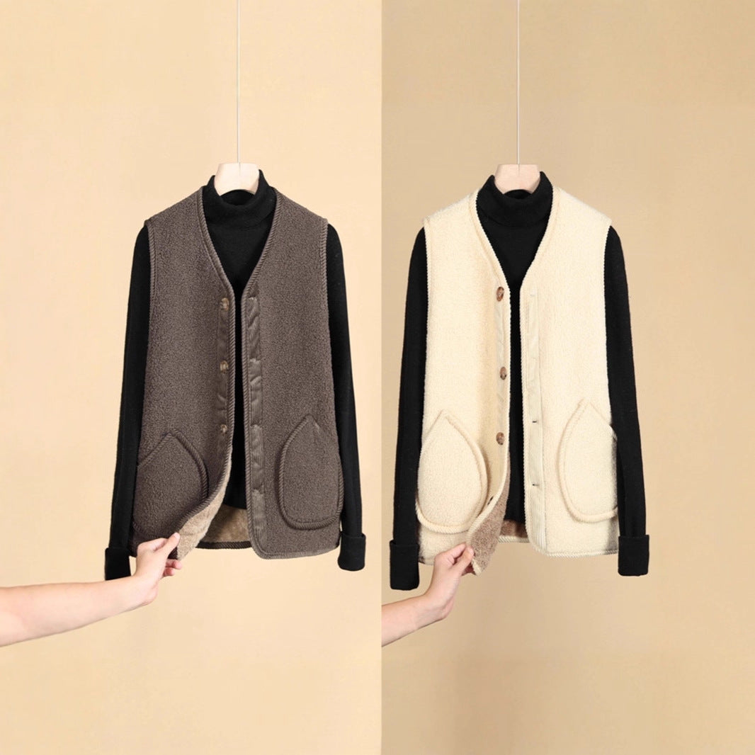 Dam Sleeveless Thermofleece väst med knäppning och Round fickor