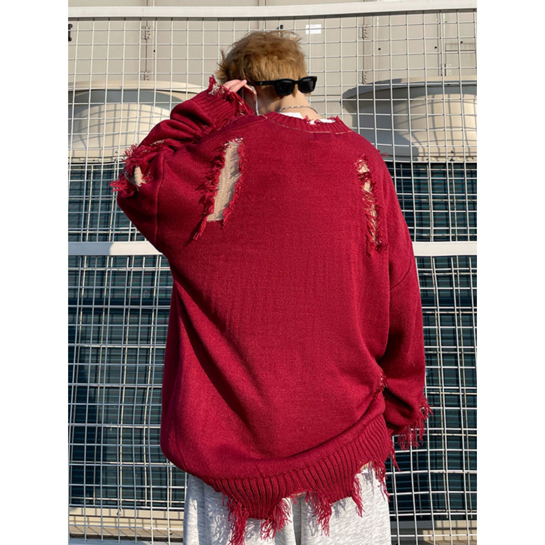 Herr Ledig Chunky Stickad Tröja med Distressed Look