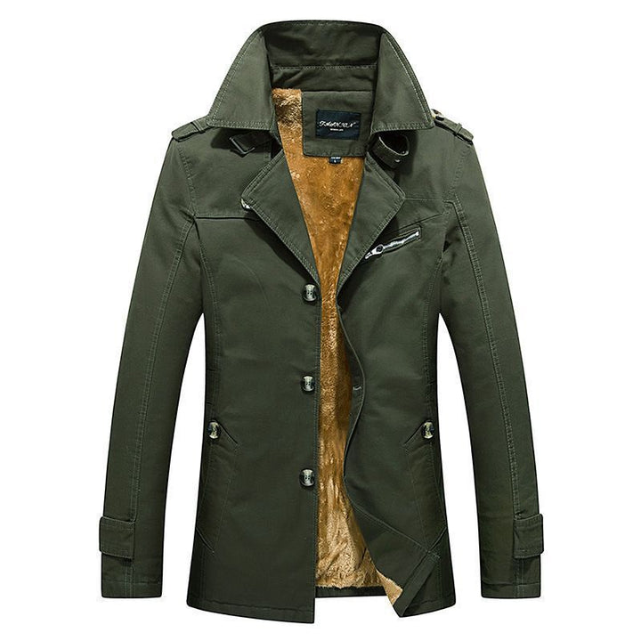 Herr Mid-Length Double-Breasted Trenchcoat med Teddyfoder och Stående Krage