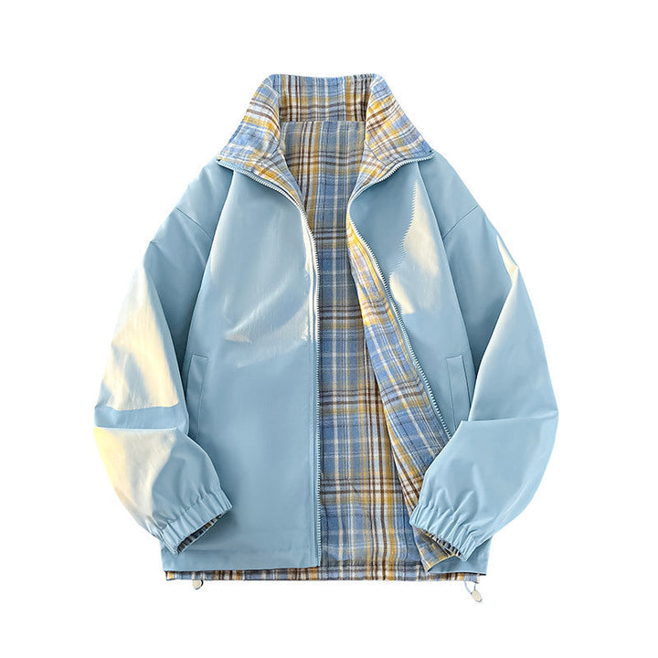 Unisex Reversible Utility jacka med checked foder, ståkrage och elastic muddar