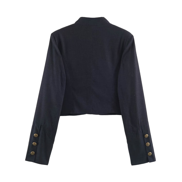Dam Kort Bolero Blazer med Lace Front och Dekorativ Knapp Details