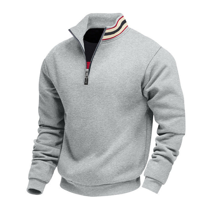 Herr Halv Dragkedja College-Tröja med Sportig Ring Krage och Mjuk Fleece Inner Foder