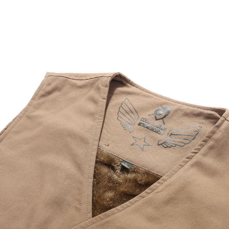 Herr Sleeveless Canvas Teddy Väst med Warming Fleecefoder och Utanpåfickor