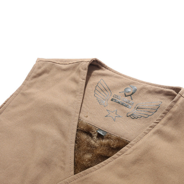 Herr Sleeveless Canvas Teddy Väst med Warming Fleecefoder och Utanpåfickor