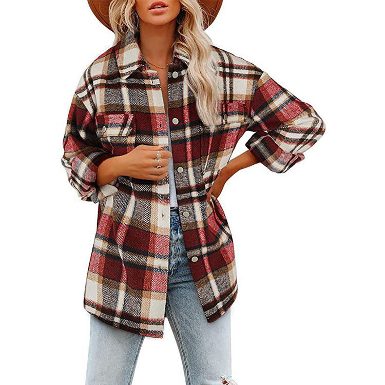 Dam Oversize Check Shirt jacka med bröstfickor och mjuk Flannel