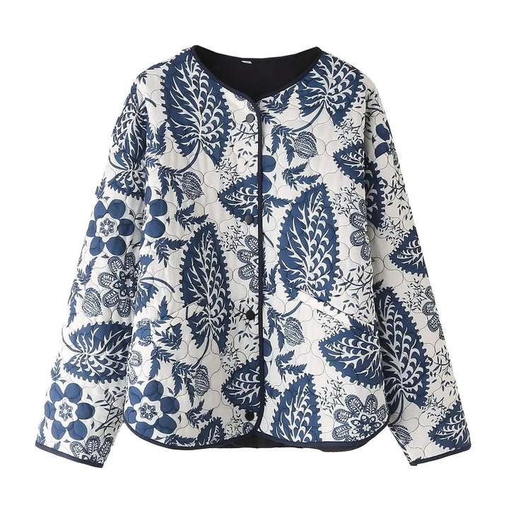 Dam non-quiltad kort jacka i kimono stil med floral quiltad mönster