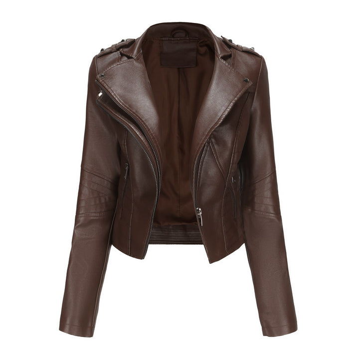 Dam Stilren Biker Jacka med Asymmetrical Dragkedja och Detail Sömmar