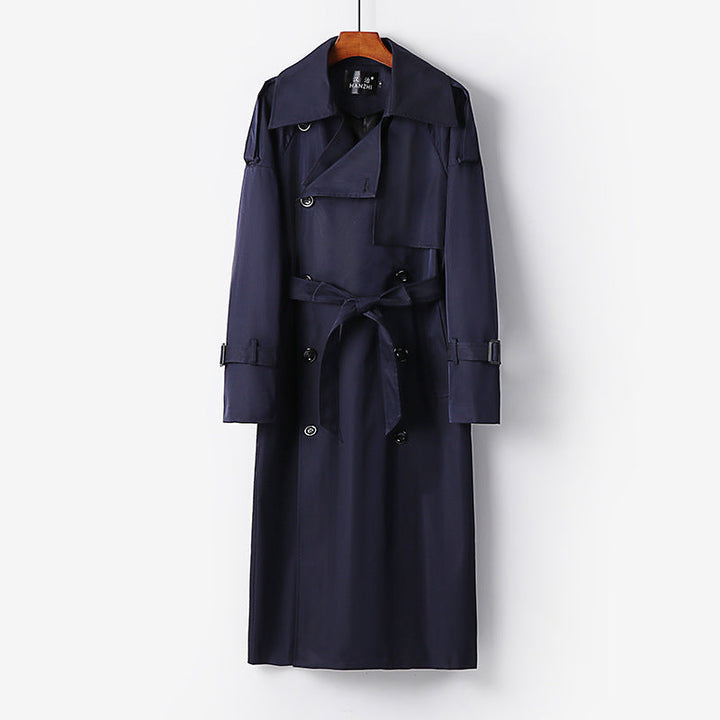 Dam längre Double-breasted trenchcoat med knytband och Epaulettes