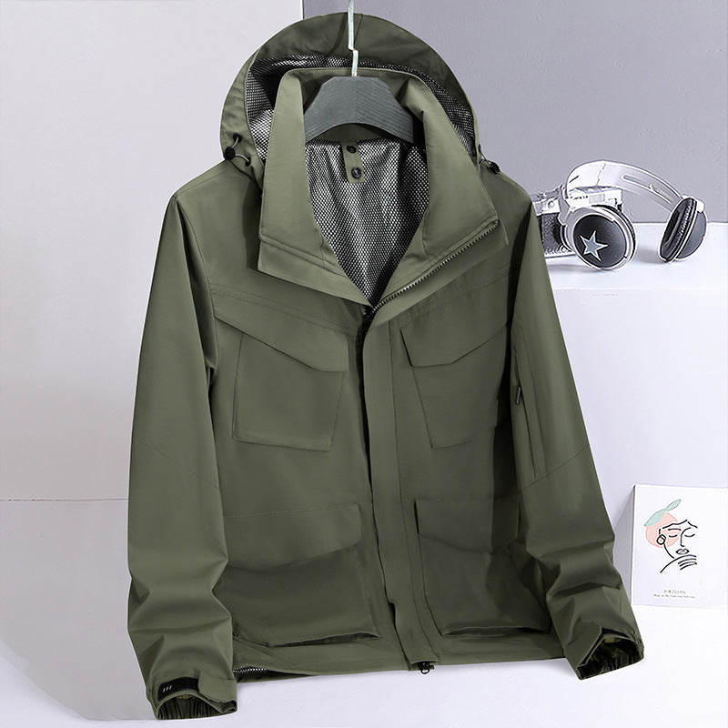 Herr Lätt Vattenavvisande Fältjacka med Huva och Multi-Pocket