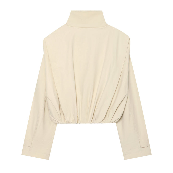 Dam Kort Skärning Double-Breasted Trench med Hög Stå Krage och Elastic Waistband