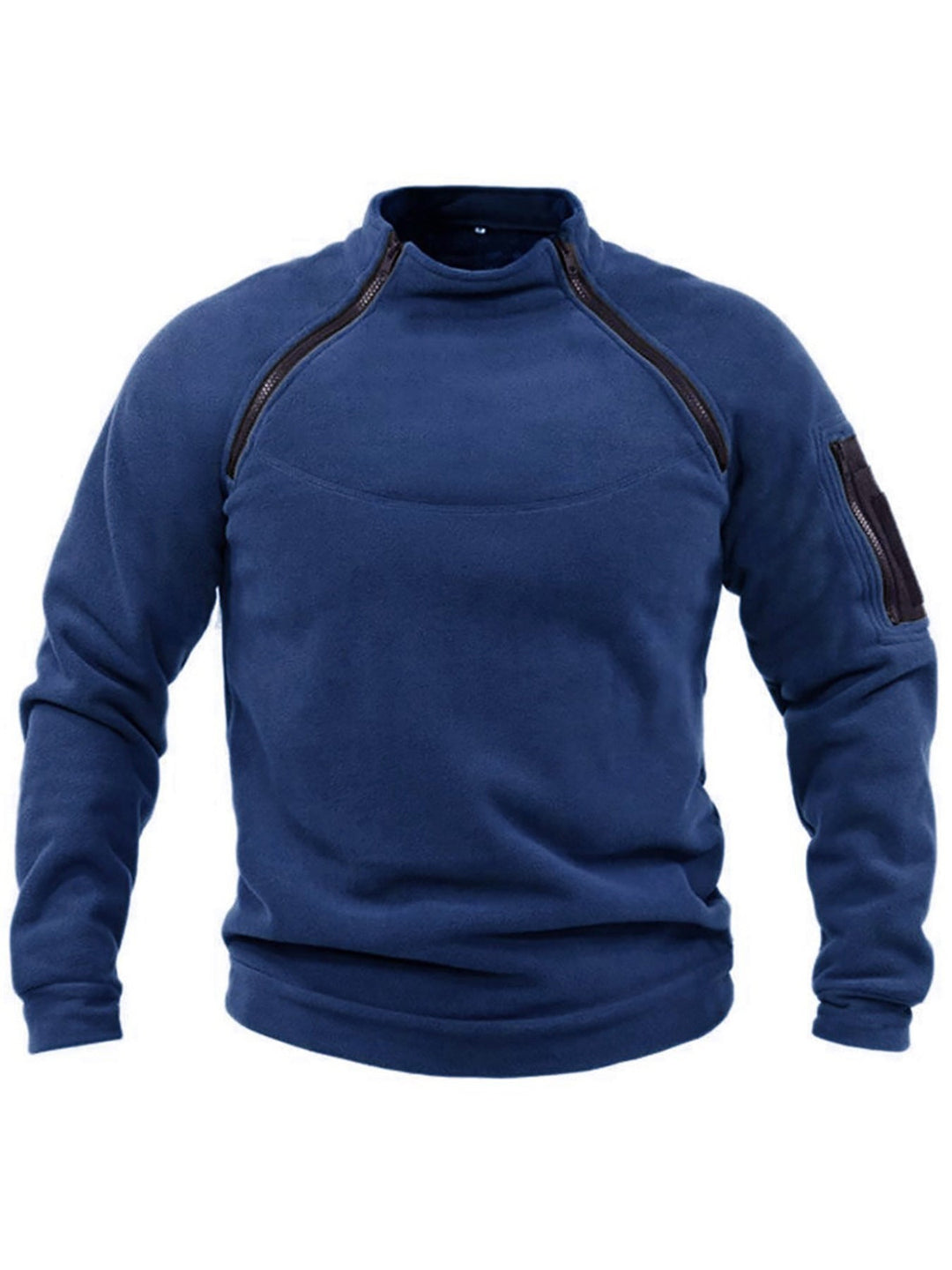 Herr Termisk Fleece Pullover med Hög Krage och Praktisk Fickor