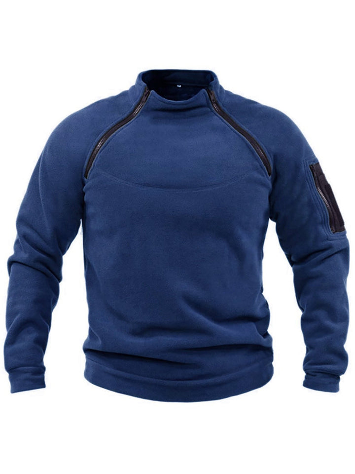 Herr Termisk Fleece Pullover med Hög Krage och Praktisk Fickor