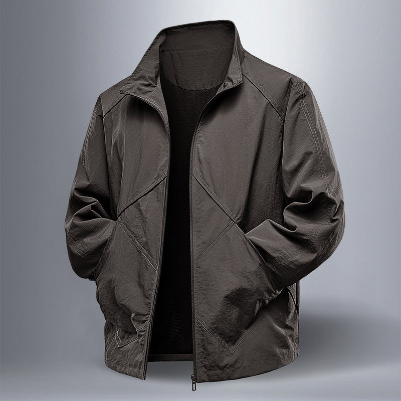 Herr Lätt Technical Zip Jacka med Stående Krage, Raglan Ärmar och Utility Inserts
