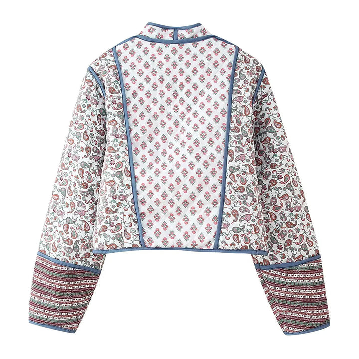 Dam reversible patchwork quiltad jacka i kimono stil med kontrasterande ärmar