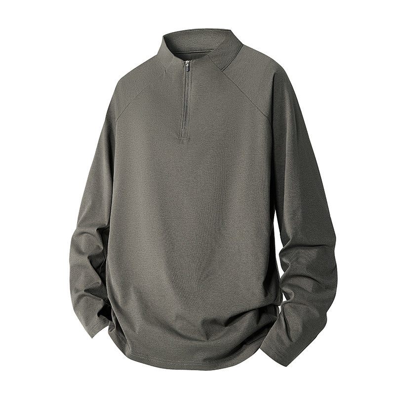 Herr Minimalistisk Halv Dragkedja College-Tröja med Teknisk Jersey och Extended Fåll