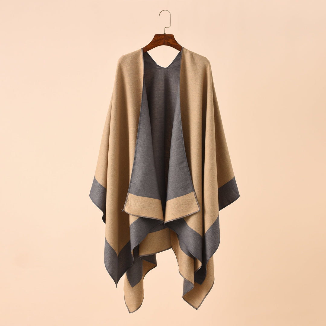 Dam Reversible poncho-Cape tillverkad av Cashmere Blend med oversized skärning