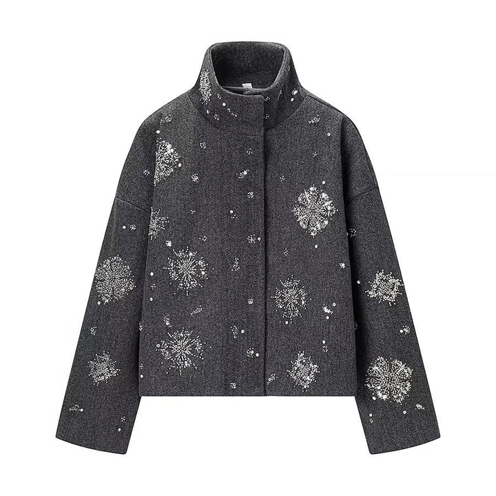 Dam boxy kort jacka med high ståkrage och sparkling bead och sequin embroidery